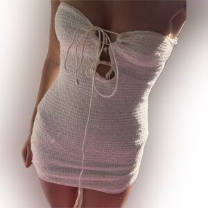 White Textured Lace-Up Dress